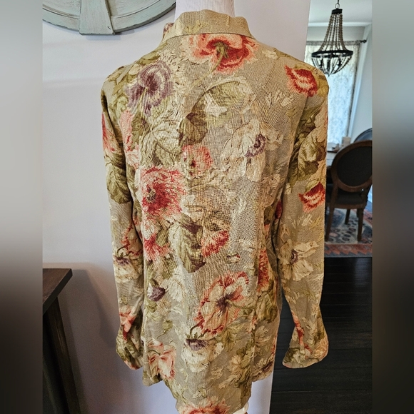 Coldwater Creek Women's XL Vintage USA Floral Tapestry Linen Rayon Buttons - Picture 3 of 10